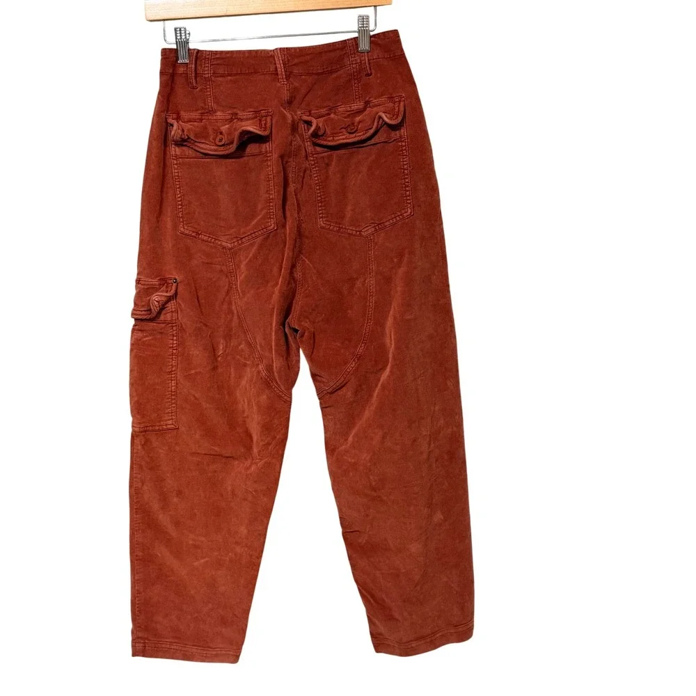 Free People Rust Orange Corduroy Cargo Tapered Pants High Rise Womens Size S